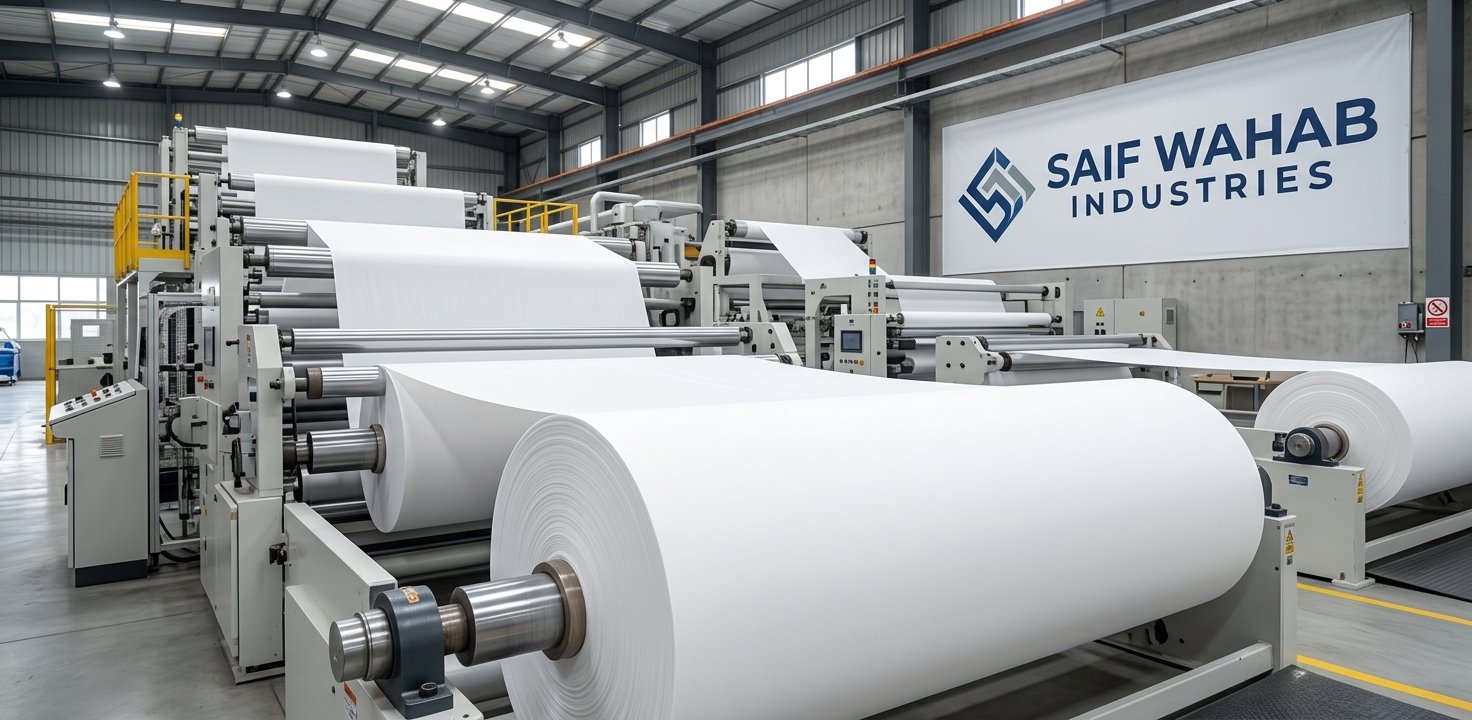 Non-woven fabric being produced on a spunbond line